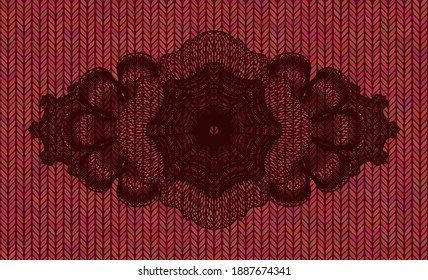Linear Red woolen fabric emblem. Cloth delicate background. Intense illustration. 