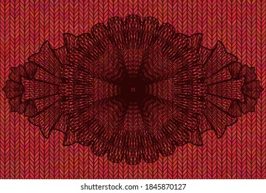 Linear Red woolen fabric realistic badge. Cloth fashionable background. Illustration. 