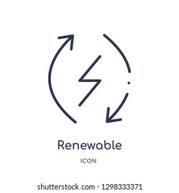 Linear renewable energy label icon from General outline collection. Thin line renewable energy label icon isolated on white background. renewable energy label trendy illustration