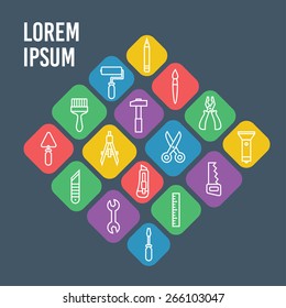 Linear renovation tools vector illustration with text