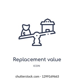 Linear replacement value icon from Insurance outline collection. Thin line replacement value icon isolated on white background. replacement value trendy illustration