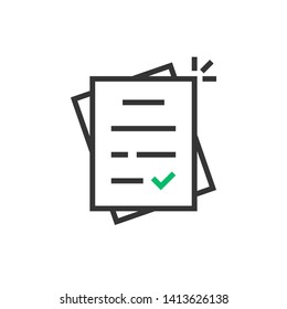 linear report like paperwork logo. stroke flat style trend modern assess or paycheck logotype graphic design on white background. concept of tax free or legal doc standard and tick or checkmark done