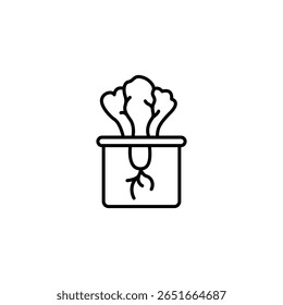 Linear Representation Of Hydroponic Plant In A Container With Roots