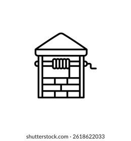 Linear representation of an old water well structure with winding handle