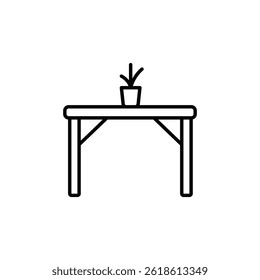 Linear Representation of a Small Table and Pot Plant for Interior Design