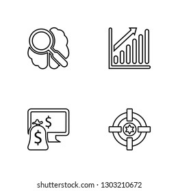 Linear Research, Profit, Success, Target Vector Illustration Of 4 outline Icons. Editable Pack Of Research, Profit, Success, Target