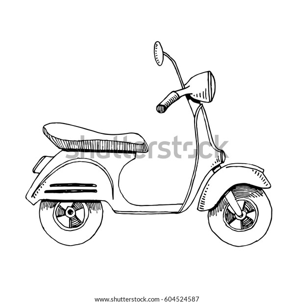 Linear Retro Scooter On White Background Stock Vector (Royalty Free ...