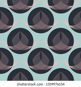 linear retro seamless pattern with stylized buds in soft pink blue shades