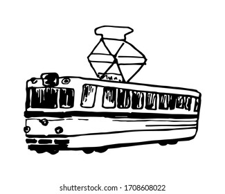 linear retro tram black and white isolated