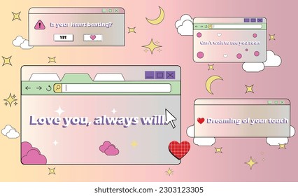 Linear retro vaporwave desktop wallpaper. Abstract vintage aesthetic background. Modern comic illustrations. Trendy, nostalgic, colorful style 80s, 90s. Posters, social media posts, story template.