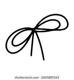 Linear ribbon. Vector icon of bow for gift box hand drawn isolated on background