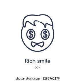 Linear rich smile icon from Commerce and shopping outline collection. Thin line rich smile icon isolated on white background. rich smile trendy illustration