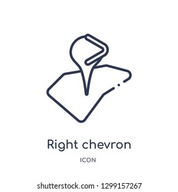 Linear right chevron icon from Maps and locations outline collection. Thin line right chevron icon isolated on white background. right chevron trendy illustration
