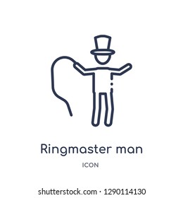 Linear ringmaster man icon from Circus outline collection. Thin line ringmaster man vector isolated on white background. ringmaster man trendy illustration