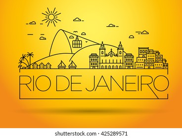 Linear Rio de Janeiro City, Brazil Silhouette with Typographic Design