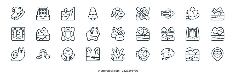 linear river icon pack. vector thin line desert, city, flood, water lily, hippopotamus, park, grass, river icons suitable for apps and websites ui designs