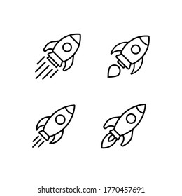 Linear Rocket icon set. Launch sign vector design. Startup logo.