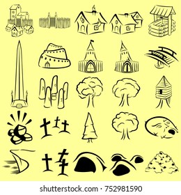 Linear role playing game map icons set 