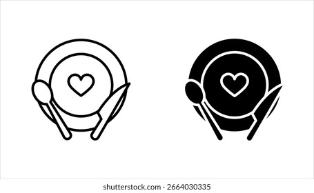 Linear romantic dinner icon set, Thin line romantic dinner vector illustration on white background