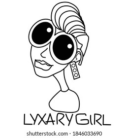 Linear romantic girl in round sunglasses. Vector blonde in a fashionable image. Stock image for design, typography, stickers, labels.