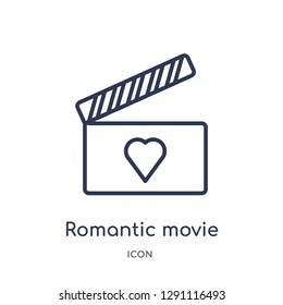 Linear romantic movie icon from Birthday party outline collection. Thin line romantic movie vector isolated on white background. romantic movie trendy illustration