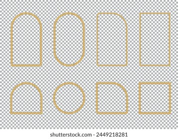 Linear rope frame for decorative design. Collection of photo frames. Vector set. transparent background. Artistic vector sea style.