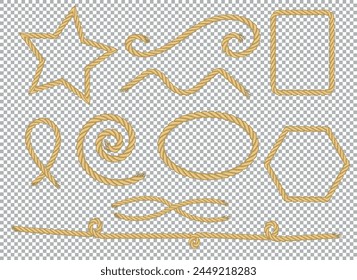 Linear rope frame for decorative design. Collection of photo frames. Vector set. transparent background. Artistic vector sea style.