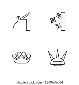 Linear Rope, Knuckles, Training, Claw Vector Illustration Of 4 outline Icons. Editable Pack Of Rope, Knuckles, Training, Claw