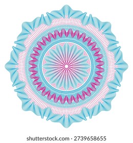 Linear rosette emblem. Color guilloche decorative element