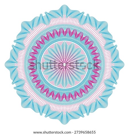 Linear rosette emblem. Color guilloche decorative element