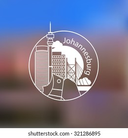 Linear round icon of Johannesburg, South Africa. Flat one line style. Line art Web logo on blurred background.