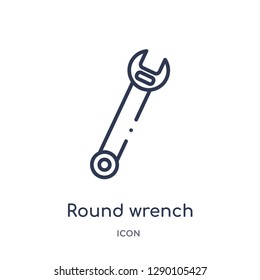 Linear round wrench icon from Construction outline collection. Thin line round wrench vector isolated on white background. round wrench trendy illustration