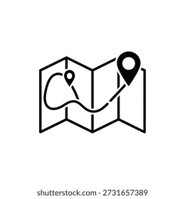 Caminho de rota linear em documento de papel dobrado. Visualização do progresso da viagem e rastreamento do destino para aventureiros