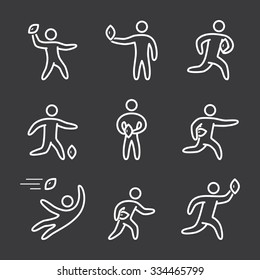 Linear rugby and american football icons set. Linear figure american football player
