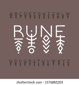 Linear runic geometric uppercase font decorated with thin lines.