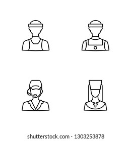 Linear Runner, Clerk, Clerk, Priest Vector Illustration Of 4 outline Icons. Editable Pack Of Runner, Clerk, Clerk, Priest