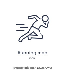 Linear running man icon from Free time outline collection. Thin line running man icon vector isolated on white background. running man trendy illustration