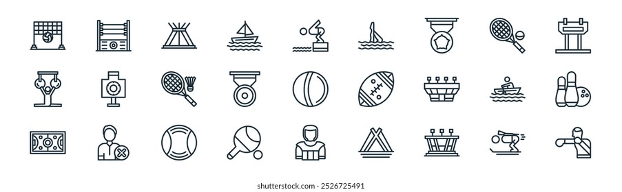 linear s icon pack. vector thin line biathlon, wrestling, brasilia, tennis, silver medal, bowling, taekwondo, boxing icons suitable for apps and websites ui designs