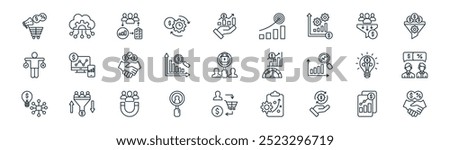 linear sales icon pack. vector thin line metrics, salesforce, management, pipeline, forecast, negotiation, sales, commission icons suitable for apps and websites ui designs