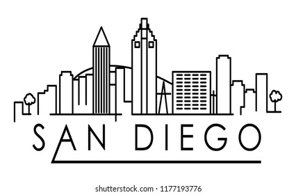 Linear San Diego City Silhouette with Typographic Design