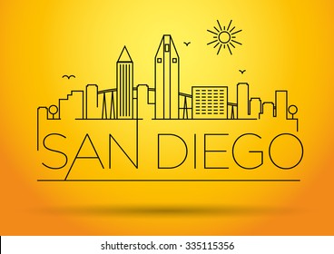 Linear San Diego City Silhouette with Typographic Design