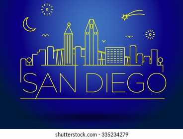 Linear San Diego City Silhouette with Typographic Design