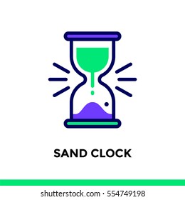 Linear sand clock icon for new business. Pictogram in outline style. Vector flat line icon suitableÂ for mobile apps,Â websites  and illustration 