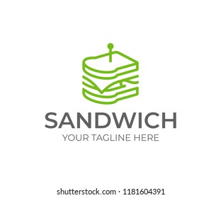 Linear sandwich logo design. Fast food vector design. Sandwich with cheese, ham and lettuce logotype