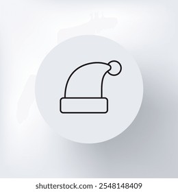 Linear Santa hat icon, minimalist design on a light gray background, round template.