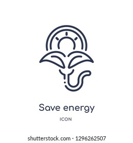 Linear save energy icon from Ecology outline collection. Thin line save energy icon vector isolated on white background. save energy trendy illustration
