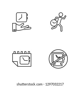 Linear Save time, Calendar, Hurry, Alarm Vector Illustration Of 4 outline Icons. Editable Pack Of Save time, Calendar, Hurry, Alarm