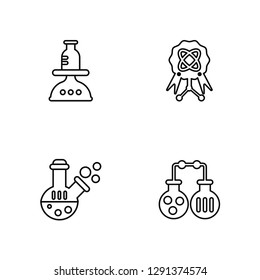 Linear Scale, Flask, Award, Flasks Vector Illustration Of 4 outline Icons. Editable Pack Of Scale, Flask, Award, Flasks