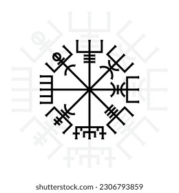 Linear Scandinavian viking true vegvisir symbol isolated on white background. Black old sign for different designs and patterns