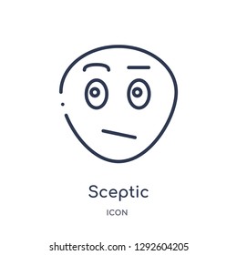 Linear sceptic icon from Emotions outline collection. Thin line sceptic icon vector isolated on white background. sceptic trendy illustration